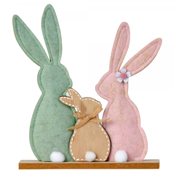 Niedliche Hasenfamilie aus Filz & Holz in Pastellfarben, 23,5 cm.