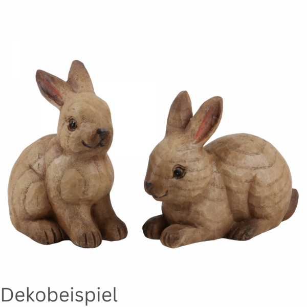 Dekofigur Osterhase in Holz-Optik stehend und liegend.