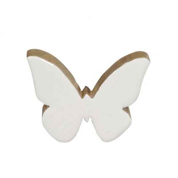 Schmetterling aus Mangoholz, Glanz in Weiß, 10 cm.