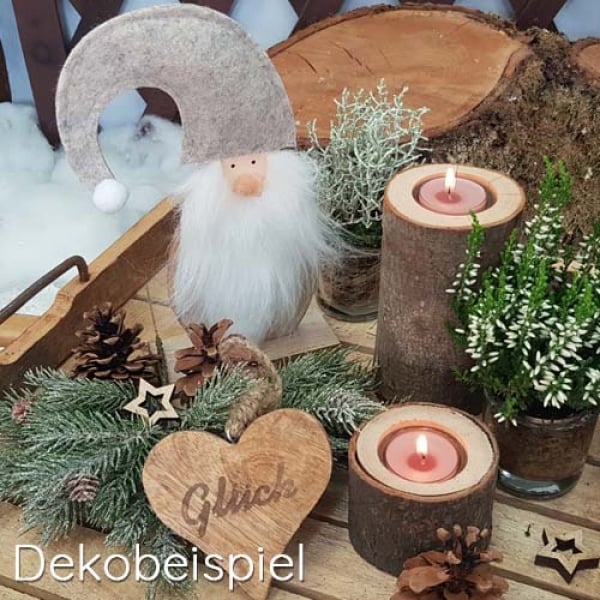 Holz Weihnachts-Wichtel mit Filzmütze in Grau-Beige, 24 cm, Dekobeispiel.