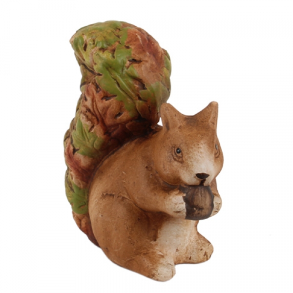 Keramik Eichhörnchen frisst Eichel, 11 cm.