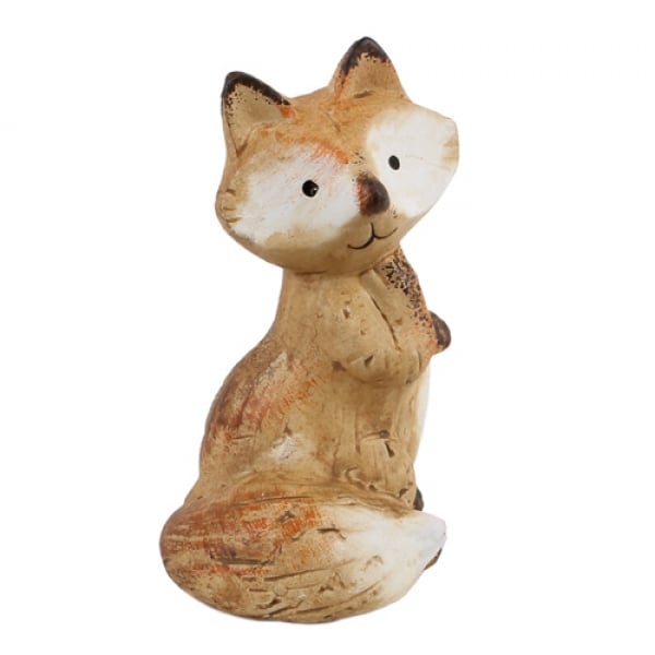 Keramik Dekofigur Fuchs, Pfote oben, 11,5 cm.