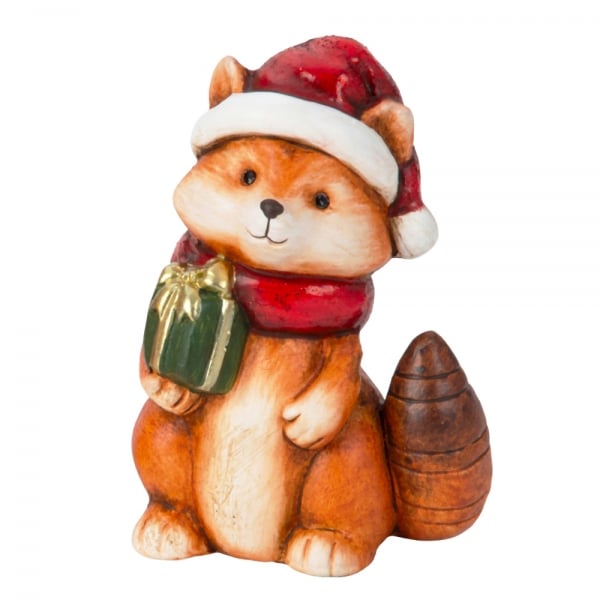 Niedlicher Weihnachts-Deko Fuchs mit Geschenk, 10 cm.