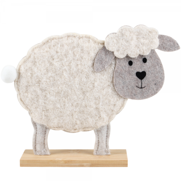 Dekofigur Filz Schaf auf Sockel, 23 cm.