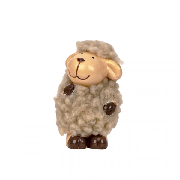 Kleines Deko Schaf mit Plüsch, stehend in Braun, 60 mm