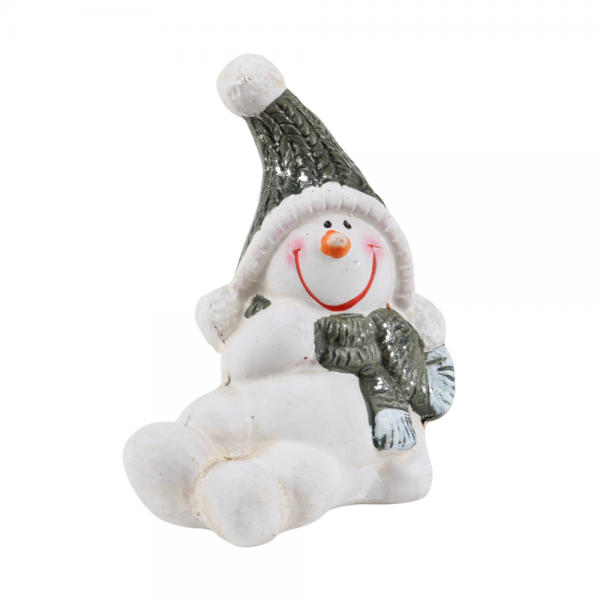 Kleiner Keramik Schneemann seitlich liegend, 90 mm.