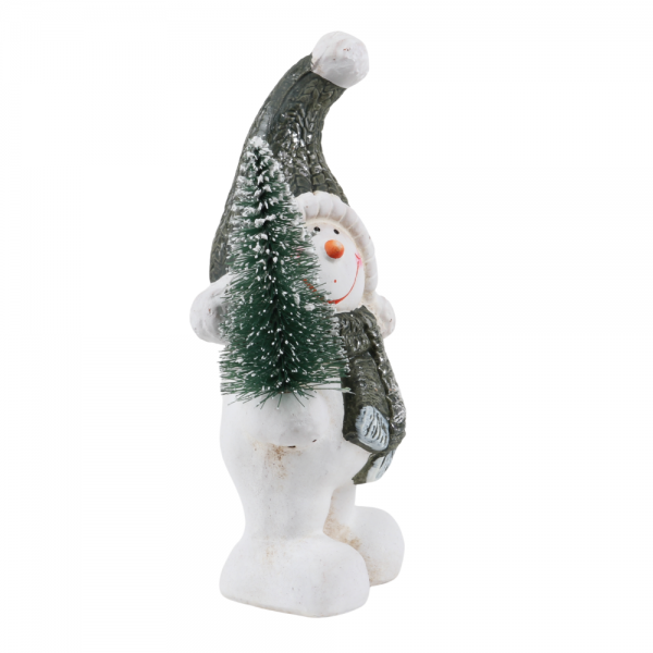 Keramik Schneemann mit Tannenbaum in rechter Hand, 16,5 cm.