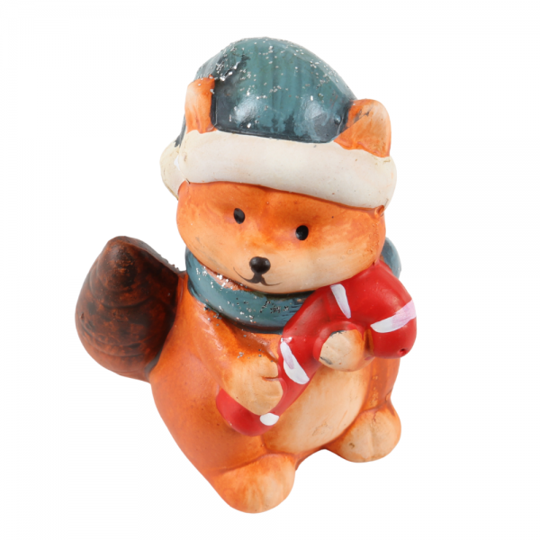 Niedlicher Weihnachts-Deko Fuchs mit Zuckerstange, 10 cm.