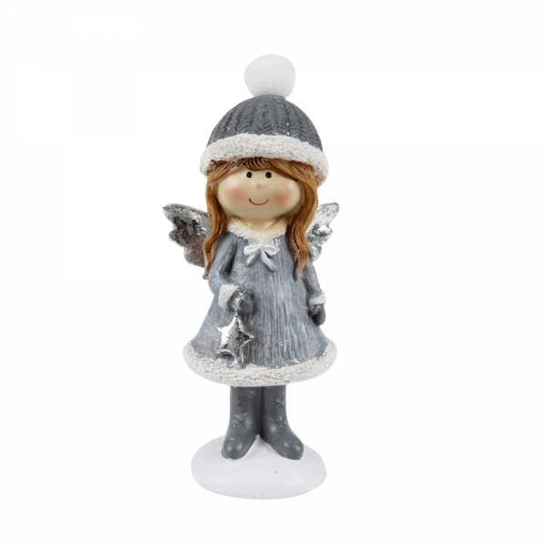 Winterengel Mädchen, Weihnachtsengel mit Stern, 14 cm.