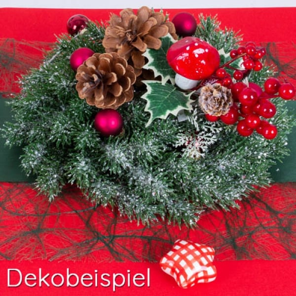 Dekobeispiel für Kunst Tannenkranz mit Schnee & Glitzer, Adventskranz, 26 cm.