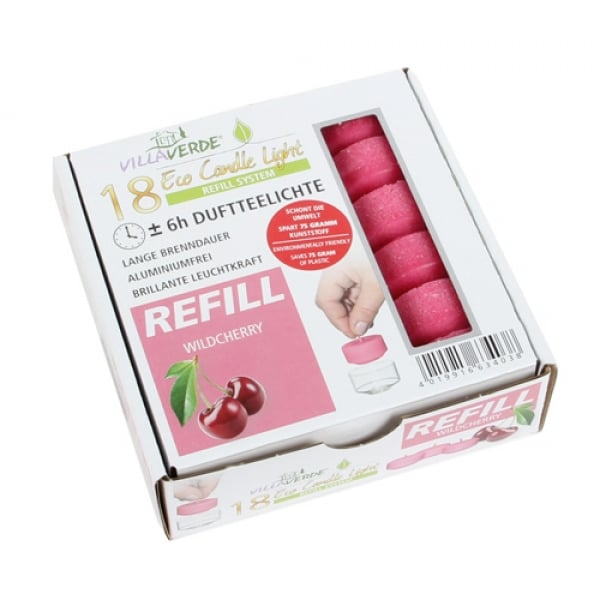 18 Wachsrohlinge, Duftteelichter Wildkirsche für Refill System Hüllen, 6 h Brenndauer.