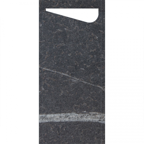 Duni Bestecktasche Sacchetto Marble Black mit Serviette in Weiß, 8,5 x 19 cm.