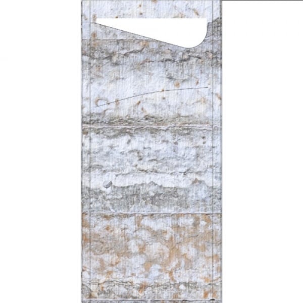 Duni Bestecktasche Sacchetto Stone mit Serviette in Weiß, 8,5 x 19 cm.