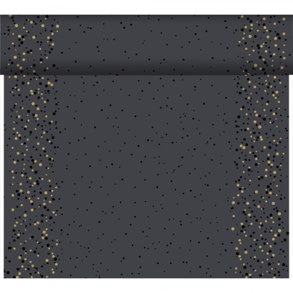 24 Meter Rolle Duni Dunicel Tischläufer Golden Stardust Black.