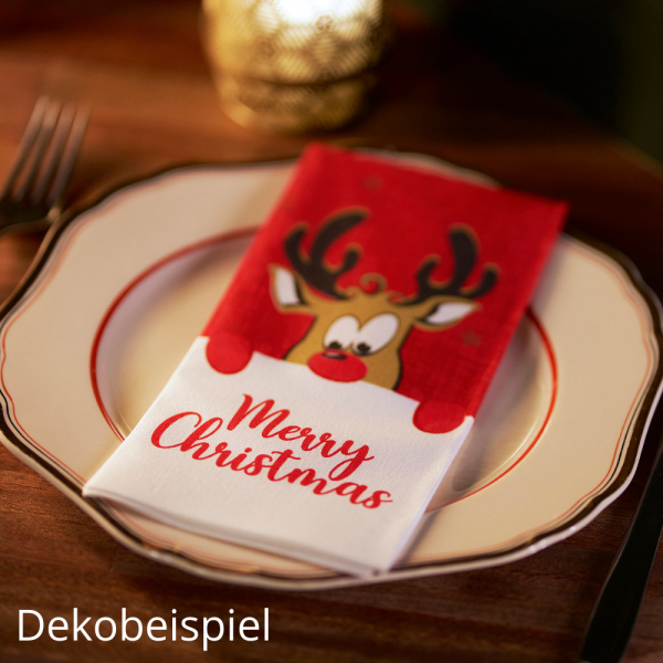 Bio Dunisoft® Servietten Rudolf, ⅛ Buchfalz, 40 x 40 cm auf einem Teller.