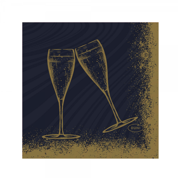 Duni Bio Dunisoft Cocktail-Servietten Sparkly Cheers Black, 20 x 20 cm.