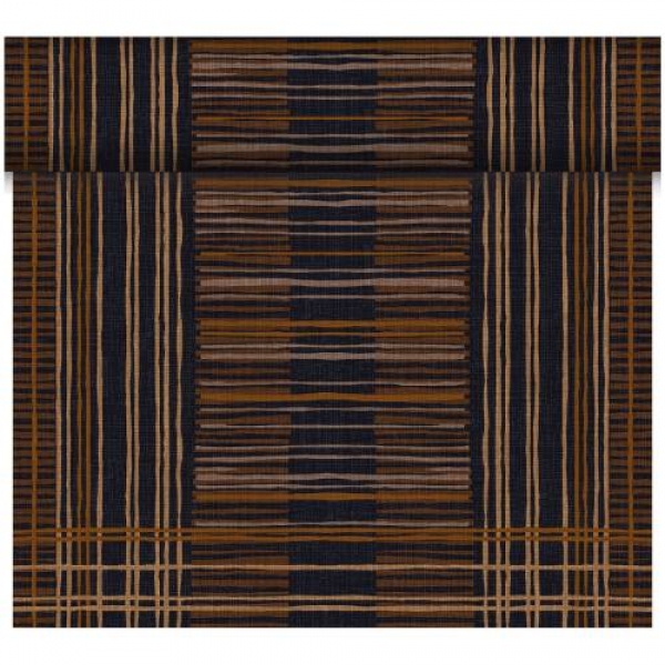 24 Meter Rolle Duni Dunicel Tischläufer Brooklyn Black mit Bastmotiv im afrikanischen Stil.