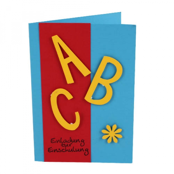 Einladungskarte zur Einschulung, ABC in Pazifik Blau.