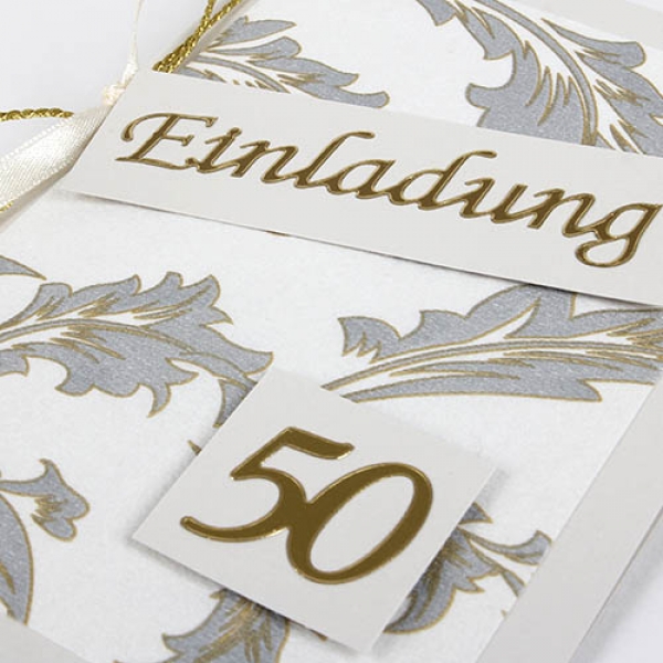 Einladungskarte Goldene Hochzeit, Elegante Ornamente.