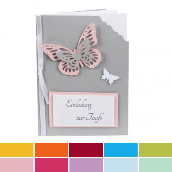 Einladungskarte Schmetterling zur Taufe in 10 Farben.