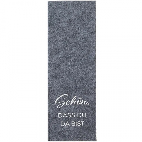 Filz Bestecktasche -Schön, dass du da bist- in Hellgrau meliert, 26 cm.