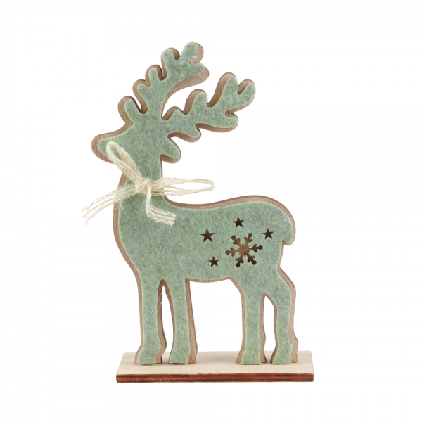 Deko Holz Hirsch mit Filz in Pistachio Green, 17 cm.