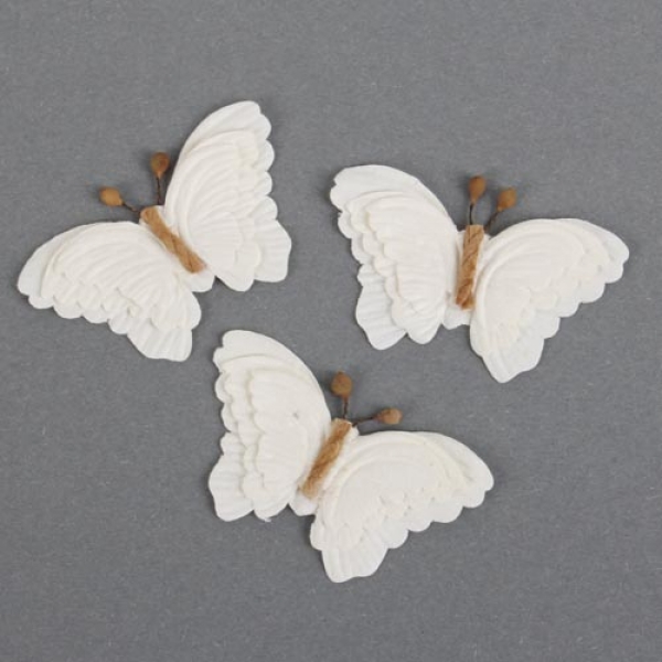 3 Florella Schmetterlinge handgemacht aus Maulbeerpapier in Weiß, 59 mm.