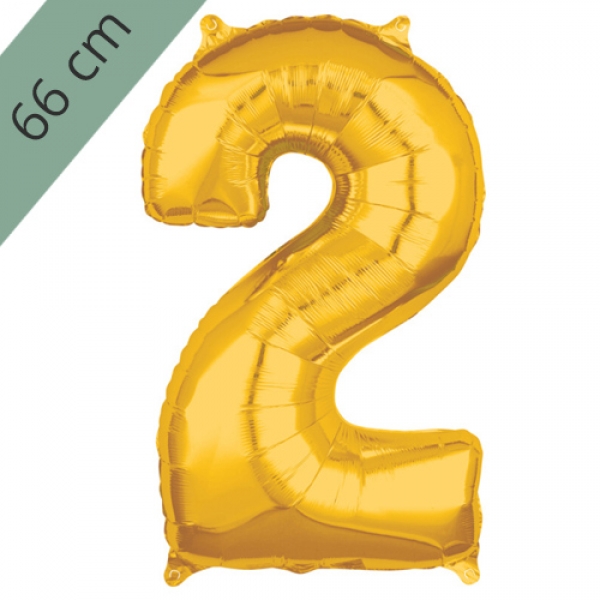 Großer Folien Zahlenballon 2 in Gold, 66 cm.