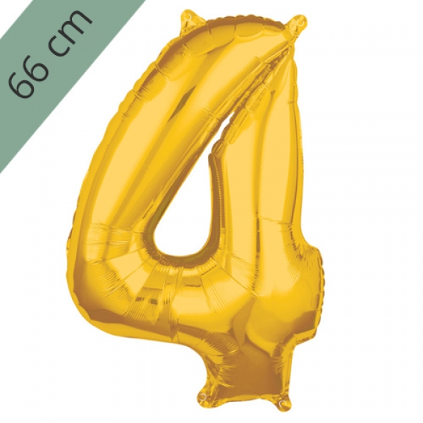 Großer Folien Zahlenballon 4 in Gold, 66 cm