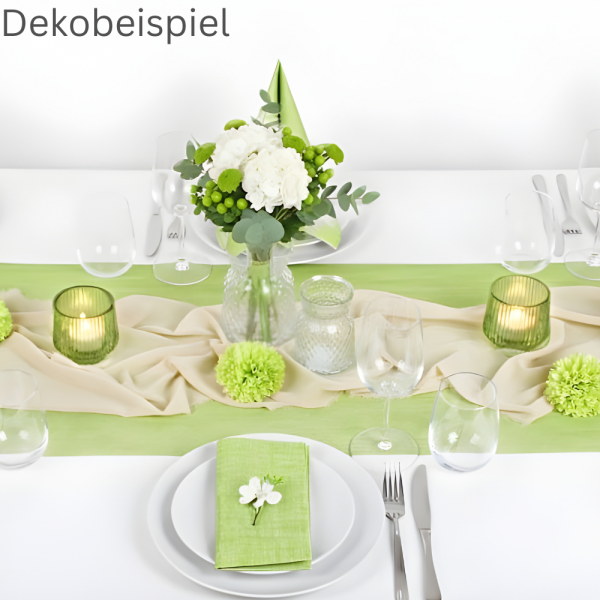 Dekobeispiel Frühlingstisch in Hellgrün mit den Glas Väschen mit Rautenmuster, klar, 10,5 cm und 13,5 cm.