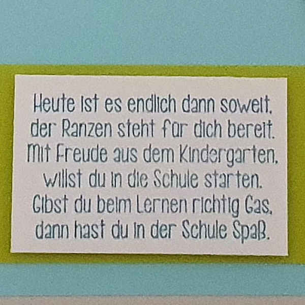 Gästebuch Einschulung, Schulranzen in Türkis/Hellgrün