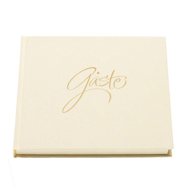 Gästebuch, Fotoalbum in Creme mit Schriftzug Gäste in Gold, 21 x 21 cm