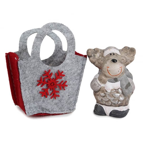 Gastgeschenk Weihnachten, Rentier Nr. 4 mit Filztasche, 65 mm.