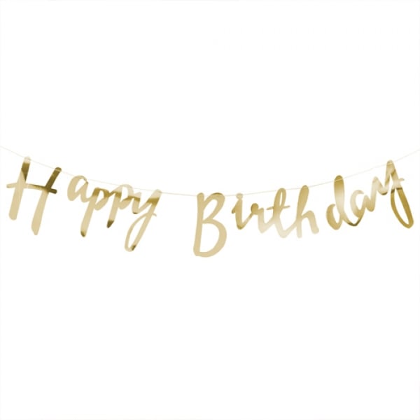 1,5 Meter Partykette, Geburtstag -Happy Birthday- in Gold
