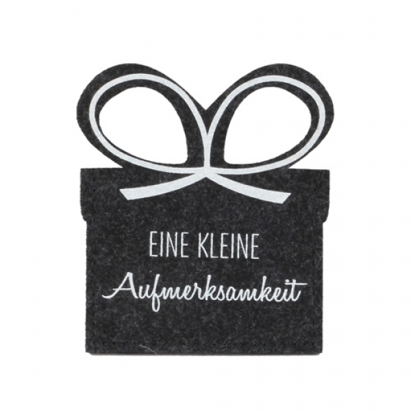 Filz Geschenktasche -Kleine Aufmerksamkeit- für Geld/Gutscheine in Anthrazit/Weiß, 11,5 cm.
