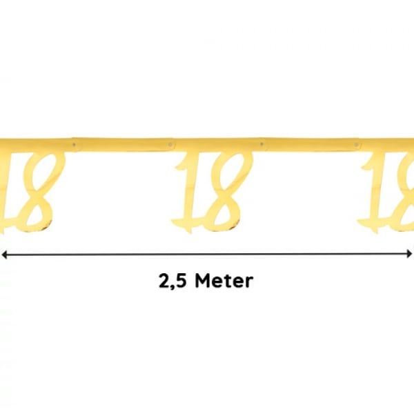 2,5 Meter Girlande, Geburtstag, -18- in Gold, 20,5 cm.