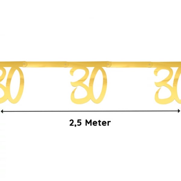 2,5 Meter Girlande, Geburtstag, -30- in Gold, 20,5 cm.