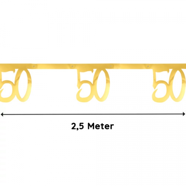 2,5 Meter Girlande, Geburtstag, -50- in Gold, 20,5 cm.