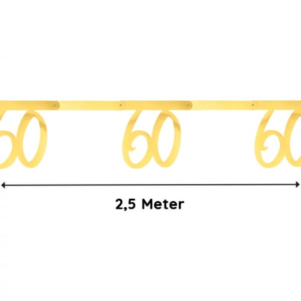 2,5 Meter Girlande, Geburtstag, -60- in Gold, 20,5 cm.