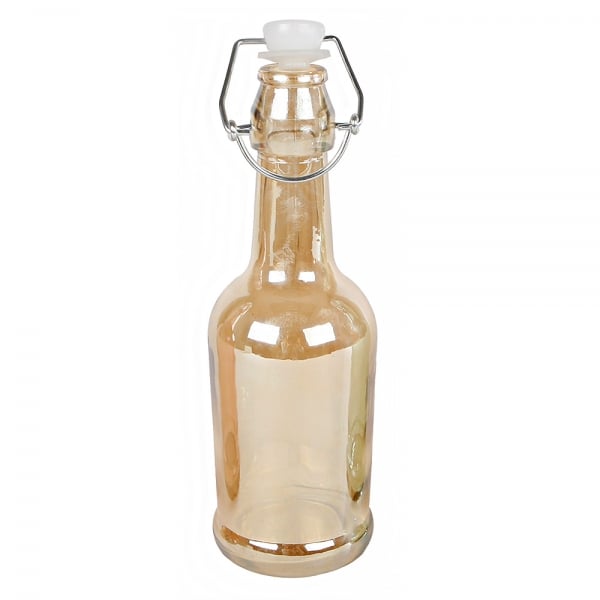 Glas Flaschen Vase mit Bügelverschluss in Amber, 21 cm.