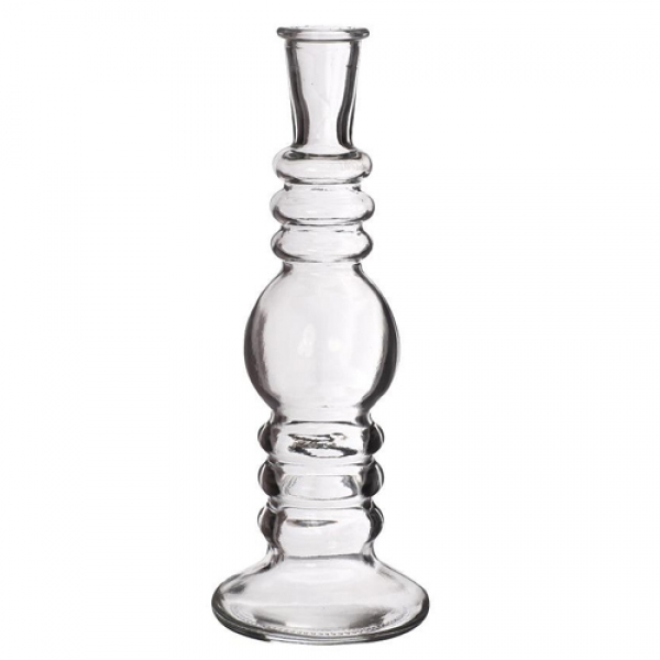 Großer Glas Kerzenständer, Vase, glatt, klar, 23 cm.
