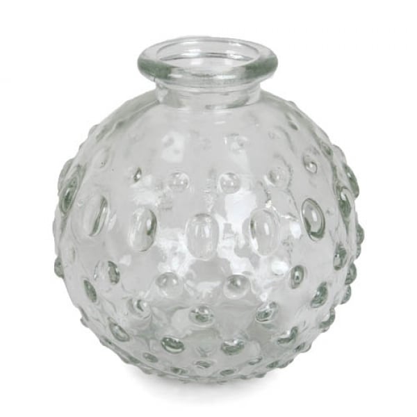 Kleines Glas Kugel Väschen mit Punkten, klar, 85 mm.