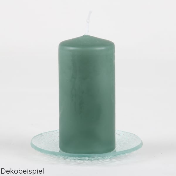 Dekobeispiel mit Stumpenkerze für den Glas Kerzenteller rund mit Struktur, 98 mm.
