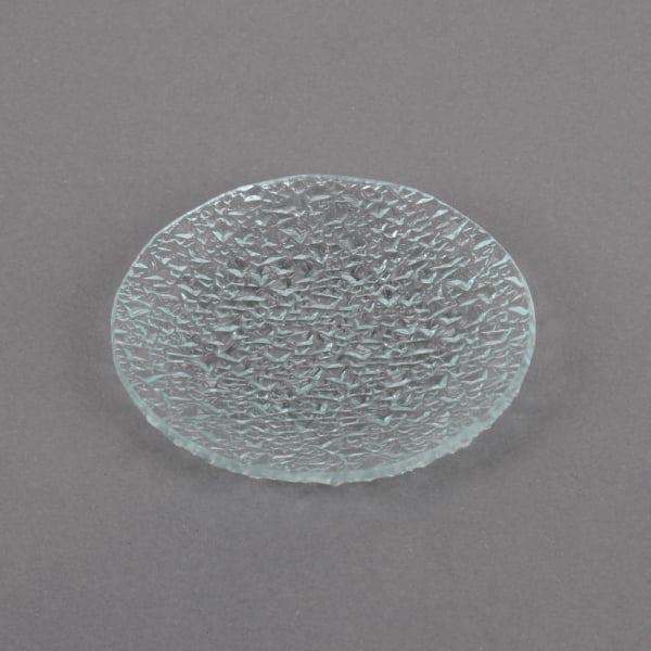 Glas Kerzenteller rund mit Struktur, 98 mm.