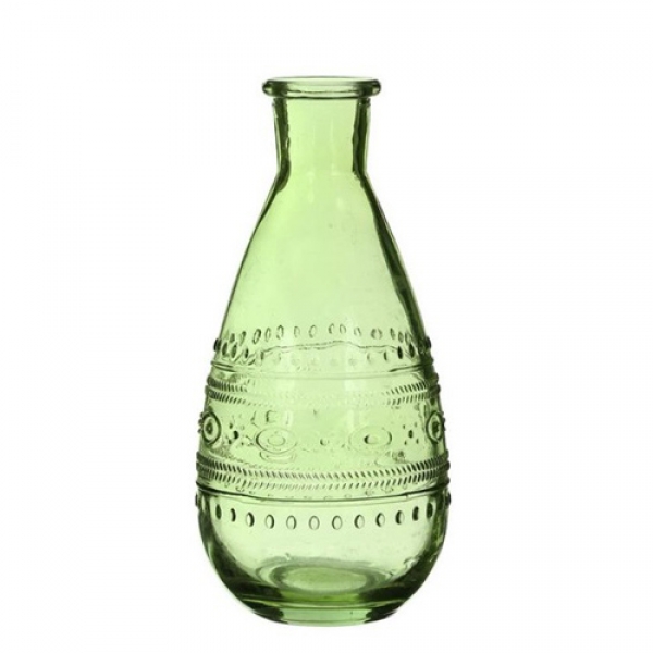 Glas Flaschen Vase bauchig in Hellgrün, 15,8 cm, Muster 1.