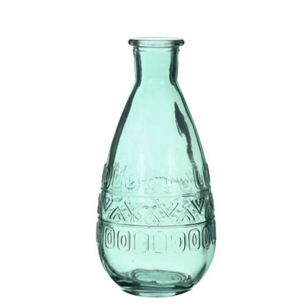 Glas Flaschen Vase bauchig in Aqua, 15,8 cm, Muster 2.