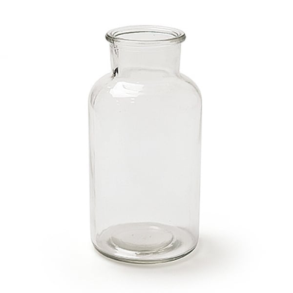 Glas Flaschen Vase, große Öffnung, klar, 16,5 cm.