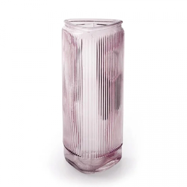 Glas Vase Dreieck, gestreift in Lila, 20 cm.