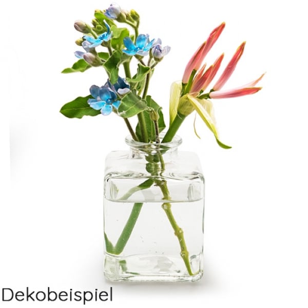 Dekobeispiel Glas Väschen eckig, 10 cm.