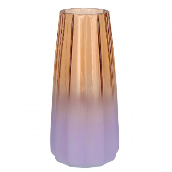 Glas Vase, Gemma, konisch, Farbverlauf in Lila/Orange, 21 cm